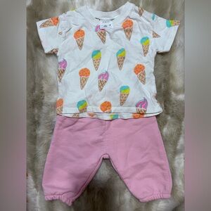 Zara Baby Girl Ice Cream Print Top and Pink Pants Set 3-6M